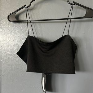 Black Crepe Spaghetti Strap Bandeau Crop Top